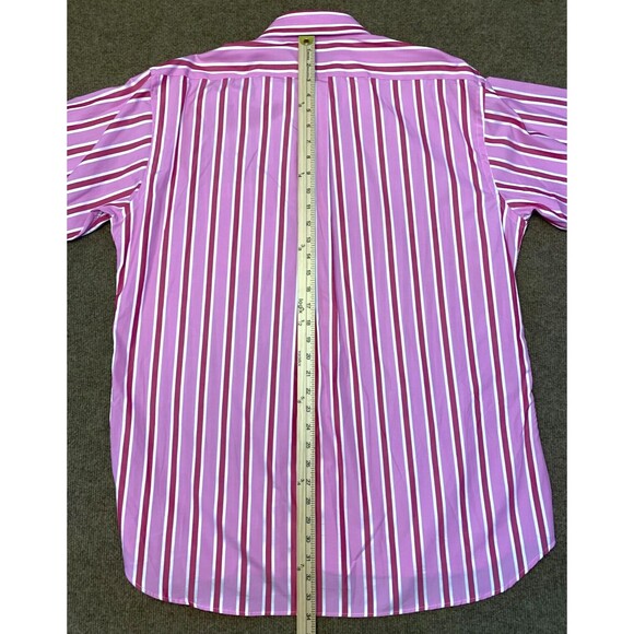 Burberry Striped Dress Dress Shirt Mens 17 Long Sleeve Cotton Pink Button Up - Picture 6 of 8